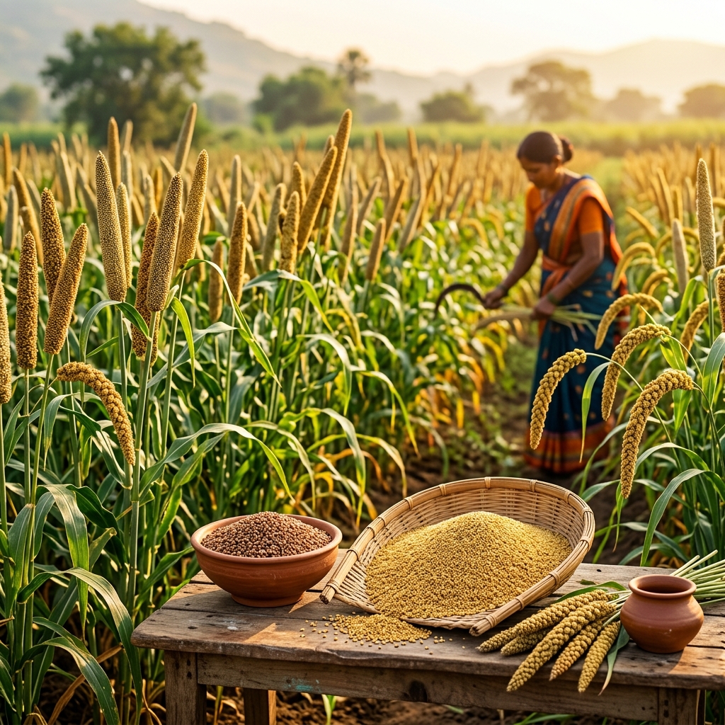 Naturally grown organic millets in Indian farmland - Vindhya Millets